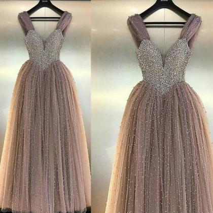Pearls Prom Dresses, 2020 Prom Dresses, Tulle Prom..