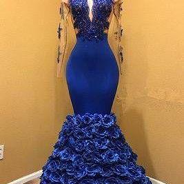 Long Sleeve Prom Dresses, Royal Blue Prom Dresses,..