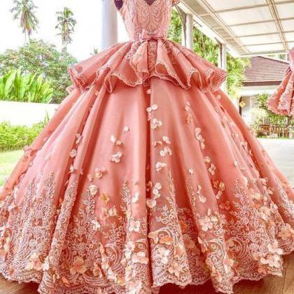 Ball Gown Prom Dresses, Pink Prom Dress, Lace Prom..