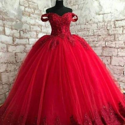 Lace Prom Dress, Red Prom Dress, Arabic Prom..
