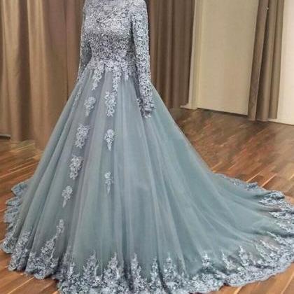 Sliver Prom Dresses, Ball Gown Prom Dresses, Long..