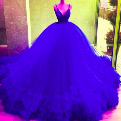 Ball Gown Prom Dresses, Blue Prom Dress, Tulle..
