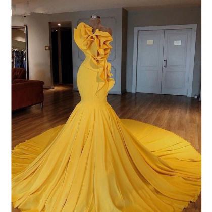 Yellow Prom Dresses, One Shoulder Prom Dresses,..