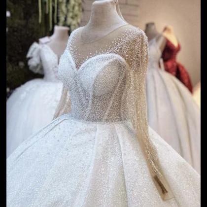 Crystal Wedding Dress, Sheer Wedding Dress, Beaded..