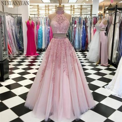 Two Pieces Prom Dresses, Halter Prom Dresses,..