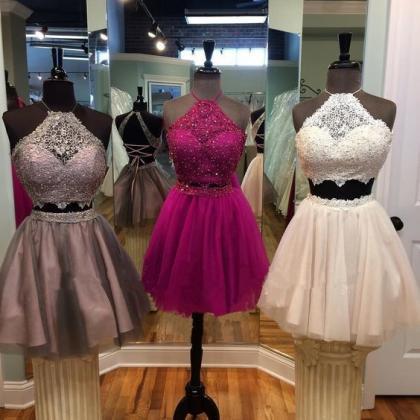 Two Pieces Prom Dresses, Satin Evening Dresses,..