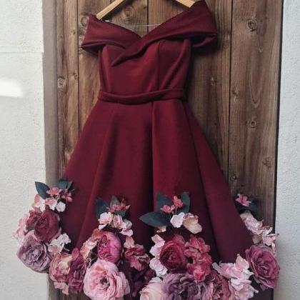 Burgundy Prom Dresses, Short Prom Dresses, Lace..
