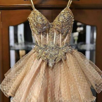 Champagne Prom Dresses, Lace Prom Dresses,..