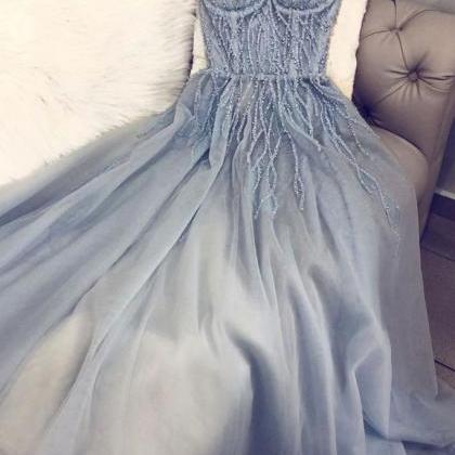 Blue Prom Dresses, Beaded Prom Dresses, Pearls..