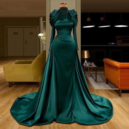 Green Prom Dress, High Neck Prom Dress, Long..