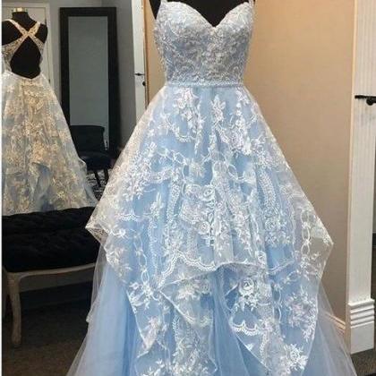 Blue Prom Dress, 2021 Prom Dress, Lace Evening..