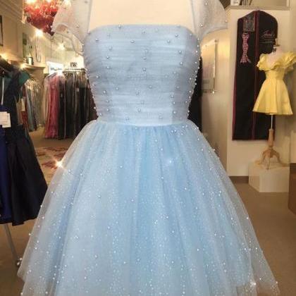 Blue Prom Dresses, Pearls Prom Dresses, Pleats..