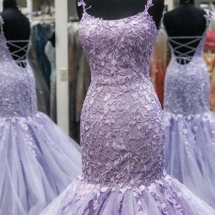 Mermaid Prom Dresses, Purple Prom Dresses, Lace..