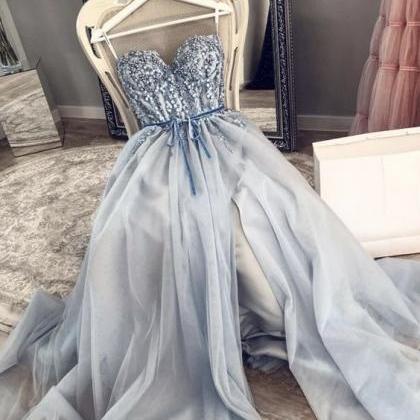 Blue Prom Dresses, Beaded Prom Dresses, Pearls..
