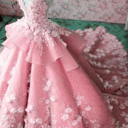 Pink Prom Dresses, Ball Gown Prom Dresses, Hand..