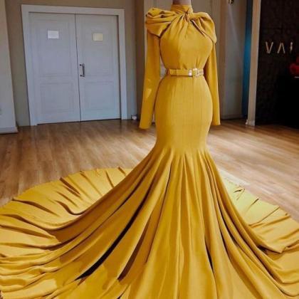 Yellow Prom Dress, 2021 Prom Dresses, High Neck..