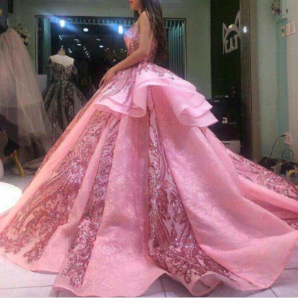 Pink Prom Dresses, Lace Prom Dresses, Fashion..