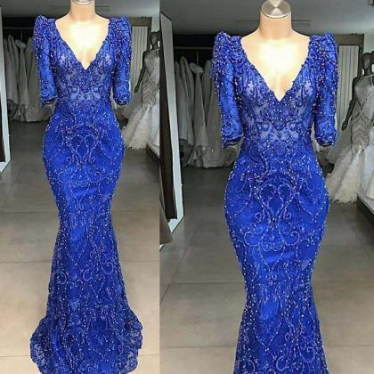 lace prom dress, royal blue prom dr..