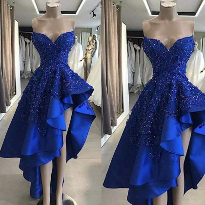 Royal Blue Prom Dress, Lace Prom Dresses, Satin..