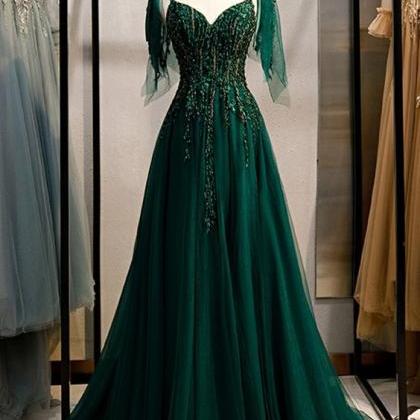 Green Prom Dress, Lace Prom Dresses, Sweetheart..