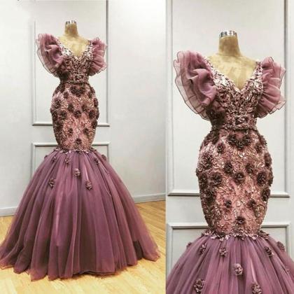Elegant Purple Mermaid Evening Dresses Handmade..