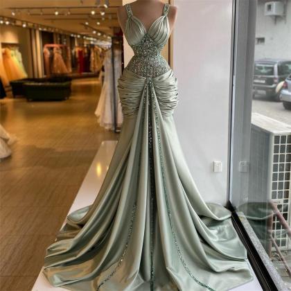Green Prom Dress, Sweetheart Prom Dresses, Pleats..