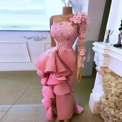 Pink Prom Dresses, Long Sleeve Prom Dresses, Long..