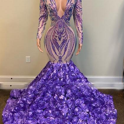 Purple Prom Dresses, 2021 Evening Dresses, Lace..