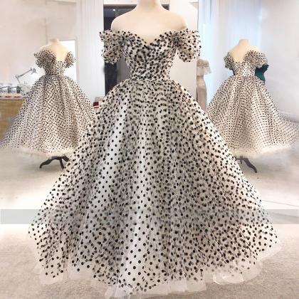 Dotted Prom Dresses, Off The Shoulder Prom Dress,..