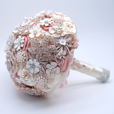 Silk Wedding Flowers Rhinestone Jewelry Blush Pink..