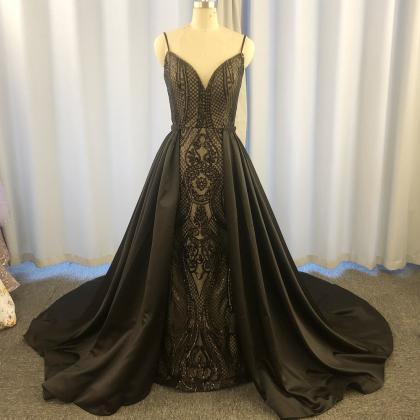 Black Prom Dresses, Detachable Skirt Prom Dresses,..