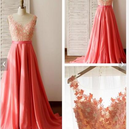 Lace Prom Dresses, 2022 Prom Dresses, Coral Prom..