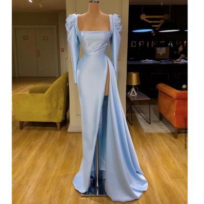 Blue Prom Dresses, Satin Evening Dresses, Custom..