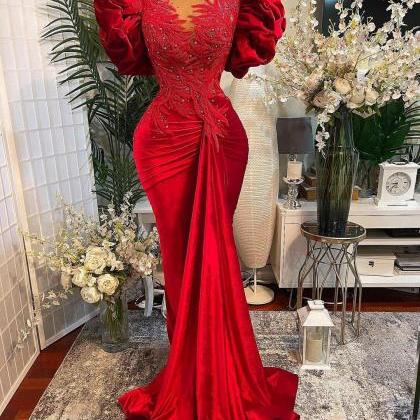 Red Prom Dresses, Lace Prom Dresses, Long Sleeve..