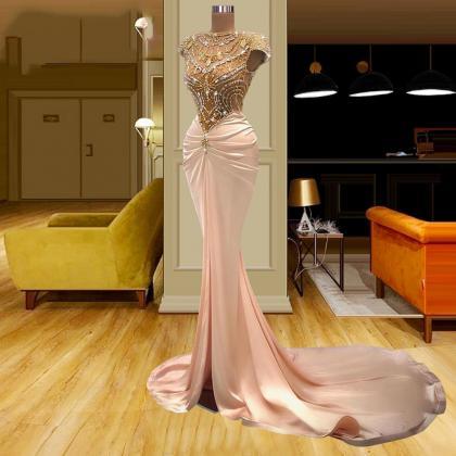 crystal prom dresses, front slit pr..