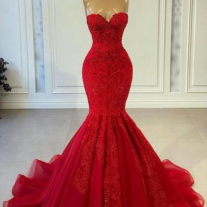 Red Prom Dresses, 2022 Prom Dresses, Mermaid Prom..