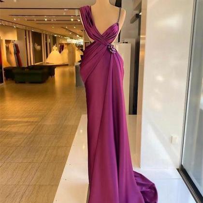 Designer Purple Prom Dresses Beaded Crystals..