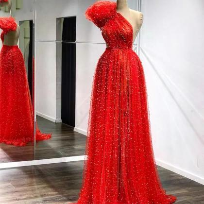One Shoulder Prom Dresses, Red Prom Dresses,..