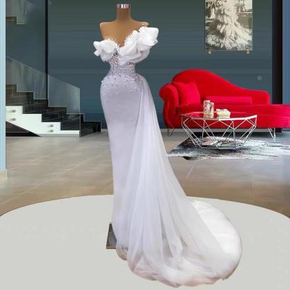White Prom Dresses, 2022 Prom Dresses, Ruffle Prom..