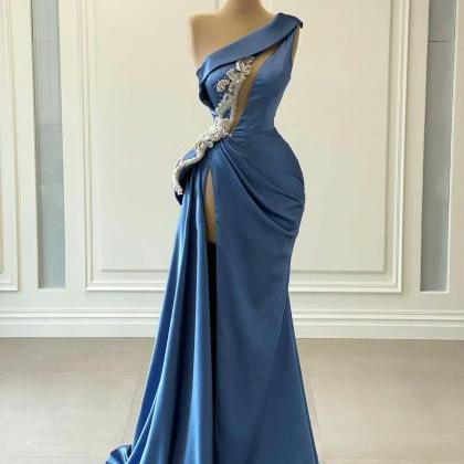 Blue Prom Dresses, Pearls Prom Dresses, Keyhole..