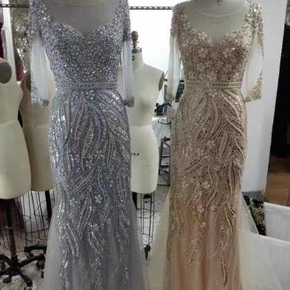 Beaded Prom Dresses, Sliver Prom Dresses, Custom..