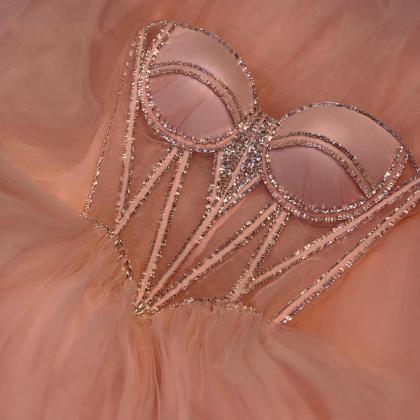 Pink Prom Dresses, Crystal Prom Dresses, Beaded..