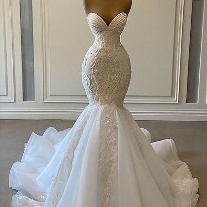 White Wedding Dress, Sweetheart Wedding Dress,..