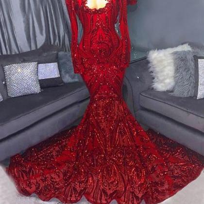 Red Prom Dresses, Long Sleeve Prom Dresses, High..