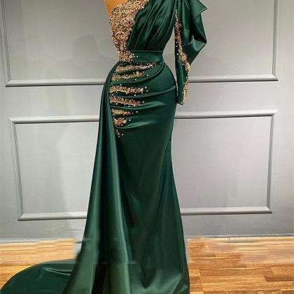 Green Prom Dress, One Shoulder Prom Dresses,..