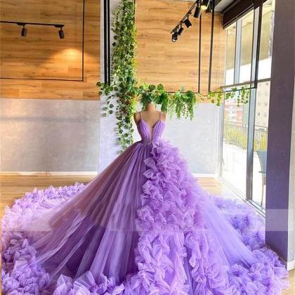 Purple Prom Dresses, Tulle Evening Dresses, Custom..