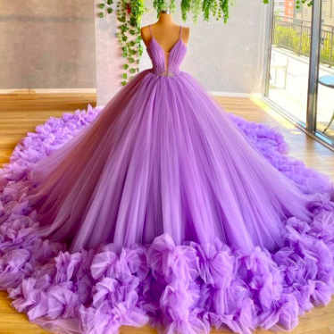 Puffy Prom Dress, Purple Prom Dress, Tulle Prom..