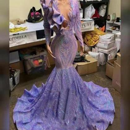Purple Prom Dresses, 2022 Evening Dresses, Sequins..