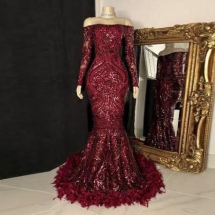 Red Prom Dresses, Mermaid Evening Dress, Off The..