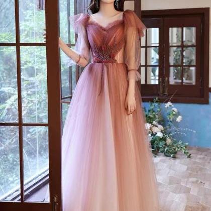 Pink Prom Dresses, Beaded Prom Dresses, A Line..